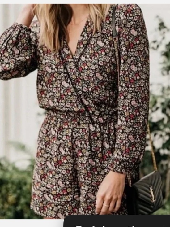 LOFT Pants - Loft Floral Long-Sleeve Wrap Romper - Black/Multi small
